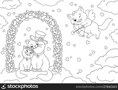Coloring book page for kids. Cartoon style character. Vector illustration isolated on white background. Valentine&rsquo;s Day.