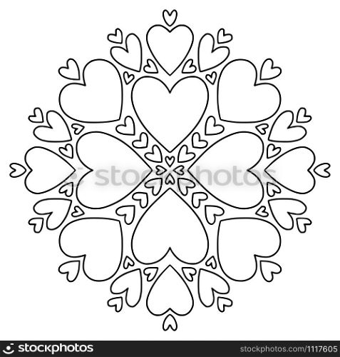 Coloring book page. Hearts print design for valentines day card. Coloring book page. Hearts print design for valentines day card.