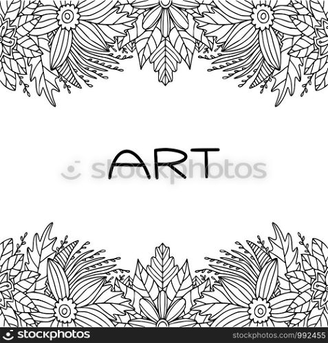 Coloring book page. Vector frame with flowers pattern. Floral background for cover decoration. Linear flowers borber. Coloring book page. Vector frame with flowers pattern. Floral background for cover decoration. Linear flowers borber.