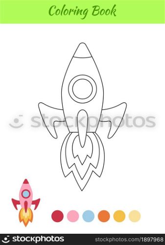 Coloring book rocket for children. Educational activity page for preschool years kids and toddlers with transport. Printable worksheet. Cartoon colorful vector illustration.