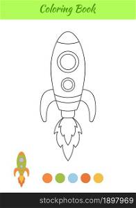 Coloring book rocket for kids. Educational activity page for preschool years kids and toddlers with transport. Printable worksheet. Cartoon colorful vector illustration.