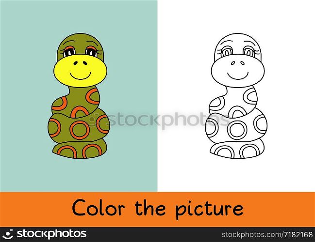 Coloring book. Snake. Cartoon animall. Kids game. Color picture. Learning by playing. Task for children