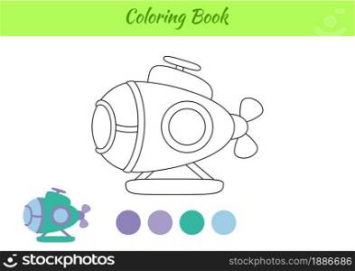 Coloring book submarine for children. Educational activity page for preschool years kids and toddlers with transport. Printable worksheet. Cartoon colorful vector illustration.