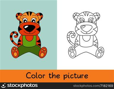 Coloring book. Tiger. Cartoon animall. Kids game. Color picture. Learning by playing. Task for children