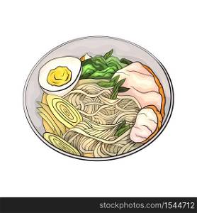 Coloring cartoon illustration of ramen. Noodles. Vector element for the menu, card and your creativity.. Coloring cartoon illustration of ramen. Noodles.