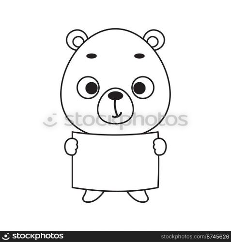 Coloring page cute little bear holds paper sheet. Coloring book for kids. Educational activity for preschool years kids and toddlers with cute animal. Vector stock illustration