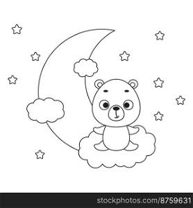 Coloring page cute little bear sitting on cloud. Coloring book for kids. Educational activity for preschool years kids and toddlers with cute animal. Vector stock illustration