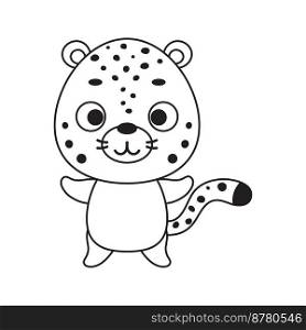 Coloring page cute little cheetah. Coloring book for kids. Educational activity for preschool years kids and toddlers with cute animal. Vector stock illustration