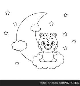 Coloring page cute little cheetah sitting on cloud. Coloring book for kids. Educational activity for preschool years kids and toddlers with cute animal. Vector stock illustration