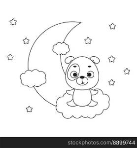 Coloring page cute little dog sitting on cloud. Coloring book for kids. Edudogional activity for preschool years kids and toddlers with cute animal. Vector stock illustration