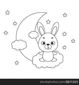 Coloring page cute little hare sitting on cloud. Coloring book for kids. Educational activity for preschool years kids and toddlers with cute animal. Vector stock illustration