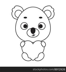 Coloring page cute little koala holds heart. Coloring book for kids. Educational activity for preschool years kids and toddlers with cute animal. Vector stock illustration