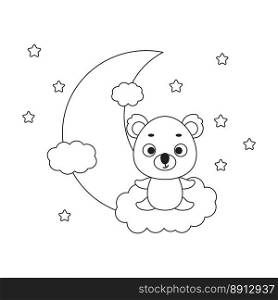 Coloring page cute little koala sitting on cloud. Coloring book for kids. Educational activity for preschool years kids and toddlers with cute animal. Vector stock illustration