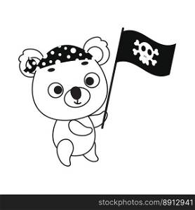 Coloring page cute little koala with pirate flag. Coloring book for kids. Educational activity for preschool years kids and toddlers with cute animal. Vector stock illustration