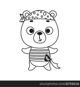 Coloring page cute little pirate bear. Coloring book for kids. Educational activity for preschool years kids and toddlers with cute animal. Vector stock illustration