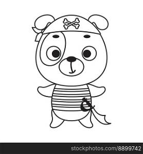 Coloring page cute little pirate dog. Coloring book for kids. Edudogional activity for preschool years kids and toddlers with cute animal. Vector stock illustration