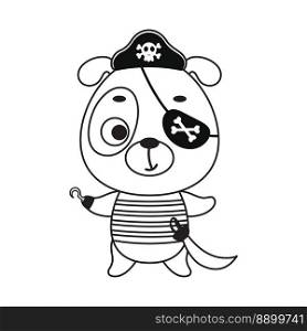 Coloring page cute little pirate dog with hook and blindfold. Coloring book for kids. Edudogional activity for preschool years kids and toddlers with cute animal. Vector stock illustration