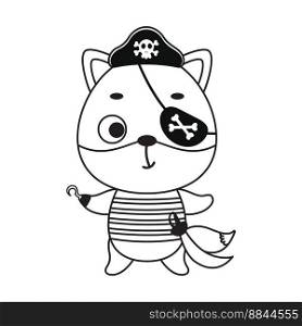 Coloring page cute little pirate fox with hook and blindfold. Coloring book for kids. Educational activity for preschool years kids and toddlers with cute animal. Vector stock illustration