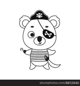 Coloring page cute little pirate koala with hook and blindfold. Coloring book for kids. Educational activity for preschool years kids and toddlers with cute animal. Vector stock illustration