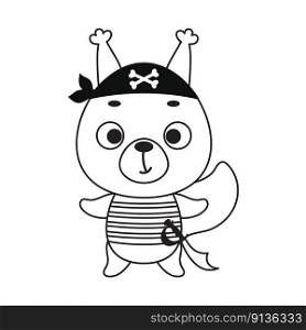 Coloring page cute little pirate squirrel. Coloring book for kids. Educational activity for preschool years kids and toddlers with cute animal. Vector stock illustration