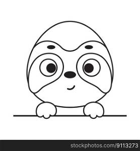 Coloring page cute little sloth head. Coloring book for kids. Educational activity for preschool years kids and toddlers with cute animal. Vector stock illustration