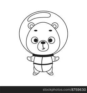 Coloring page cute little spaceman bear. Coloring book for kids. Educational activity for preschool years kids and toddlers with cute animal. Vector stock illustration