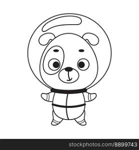 Coloring page cute little spaceman dog. Coloring book for kids. Edudogional activity for preschool years kids and toddlers with cute animal. Vector stock illustration