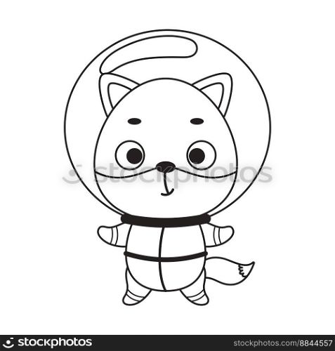Coloring page cute little spaceman fox. Coloring book for kids. Educational activity for preschool years kids and toddlers with cute animal. Vector stock illustration