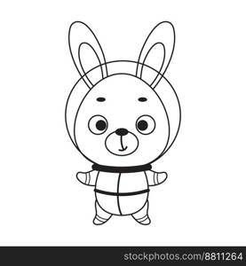 Coloring page cute little spaceman hare. Coloring book for kids. Educational activity for preschool years kids and toddlers with cute animal. Vector stock illustration