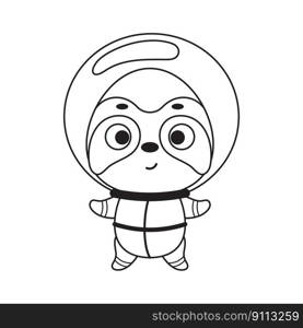 Coloring page cute little spaceman sloth. Coloring book for kids. Educational activity for preschool years kids and toddlers with cute animal. Vector stock illustration