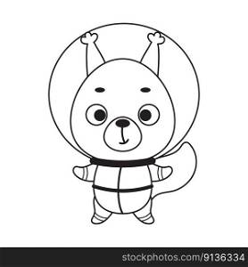 Coloring page cute little spaceman squirrel. Coloring book for kids. Educational activity for preschool years kids and toddlers with cute animal. Vector stock illustration