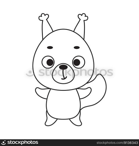 Coloring page cute little squirrel. Coloring book for kids. Educational activity for preschool years kids and toddlers with cute animal. Vector stock illustration
