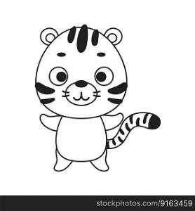 Coloring page cute little tiger. Coloring book for kids. Educational activity for preschool years kids and toddlers with cute animal. Vector stock illustration