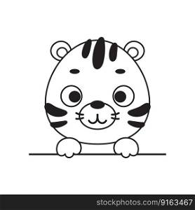 Coloring page cute little tiger head. Coloring book for kids. Educational activity for preschool years kids and toddlers with cute animal. Vector stock illustration