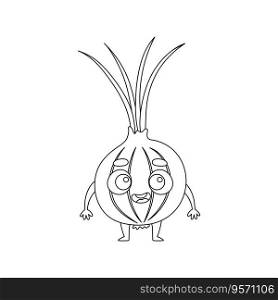 Coloring page funny onion. Coloring book for kids. Educational activity for preschool years kids and toddlers with cute animal. Vector illustration.