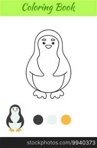 Coloring page happy penguin. Coloring book for kids. Educational activity for preschool years kids and toddlers with cute animal. Flat cartoon colorful vector illustration.