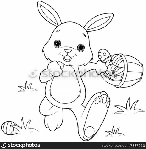 Coloring page of Easter Bunny Hiding Eggs