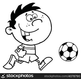 Coloring Page Outline Of A Cartoon Soccer Player Boy Running After A Ball