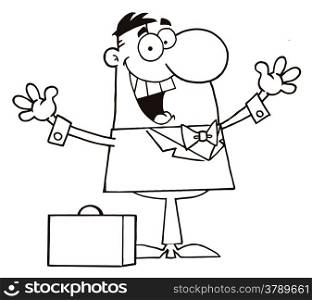 Coloring Page Outline Of A Happy Businessman Holding His Arms Up By A Briefcase