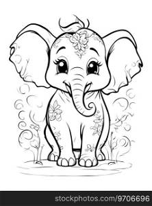 Coloring Page Outline Of Cartoon Elephant With Flowers Coloring Book