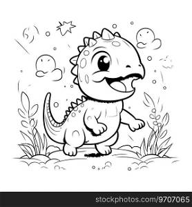 Coloring Page Outline Of Cute Dinosaur Vector Illustration.