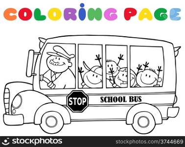 Coloring Page School Bus With Happy Children