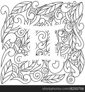coloring page using negative space, silhouette of the zodiac sign gemini, doodle patterns of leaves and curls, vector outline illustration for design and creativity