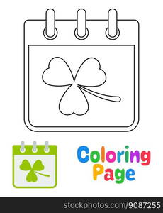 Coloring page with Calendar with Clover for kids