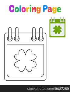 Coloring page with Calendar with Clover for kids