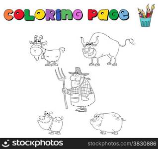 Coloring Page With Farm Animals And Farmer