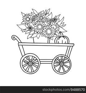 Coloring page with sunflowers, autumn coloring. Coloring page with sunflowers, autumn coloring.