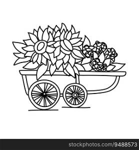 Coloring page with sunflowers, autumn coloring. Coloring page with sunflowers, autumn coloring.