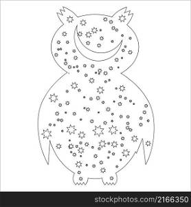 Coloring page with symbol moon, sun, owl. coloring book for adult, antistress, album, wall mural, art, tattoo. Black and white outline illustration. Coloring page with symbol moon, sun, owl. coloring book for adult, antistress, album, wall mural, art, tattoo. Black and white outline illustration.