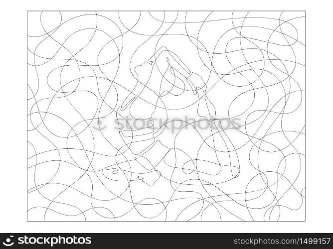 Coloring page Yoga composition art pattern. Coloring book for adult and children. Anxiety illustration. continuous line.